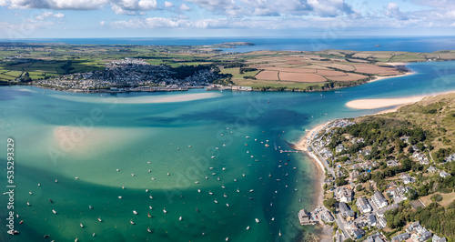Tableau sur toile Aerial view of Padstow and Rock on The Camel Estuary in Cornwall
