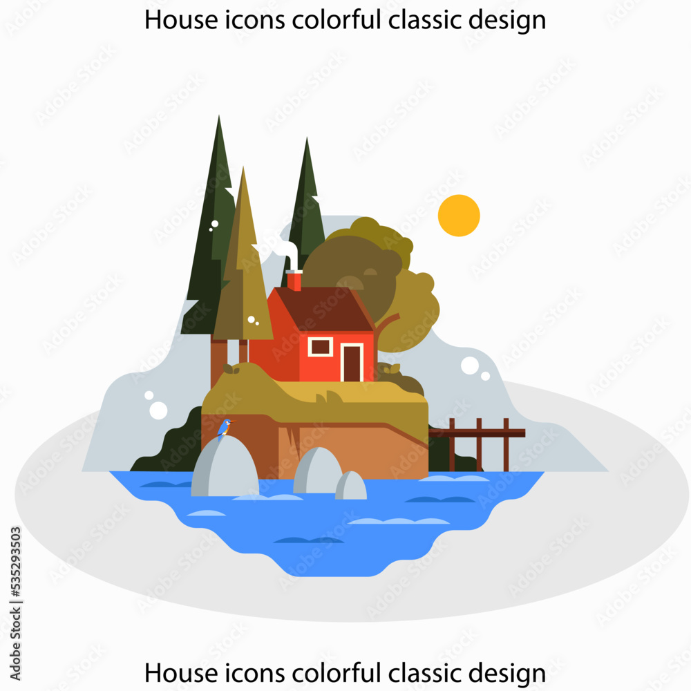 House icons colorful classic design
