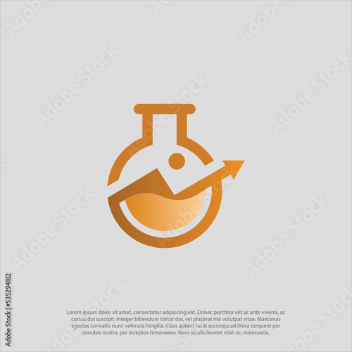 Business or market Labs Stats Logo Design Template combining lab bottle and statistic up trend