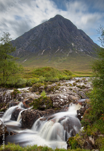  Long exposure of Scottish mountain with river and waterfall in the foreground