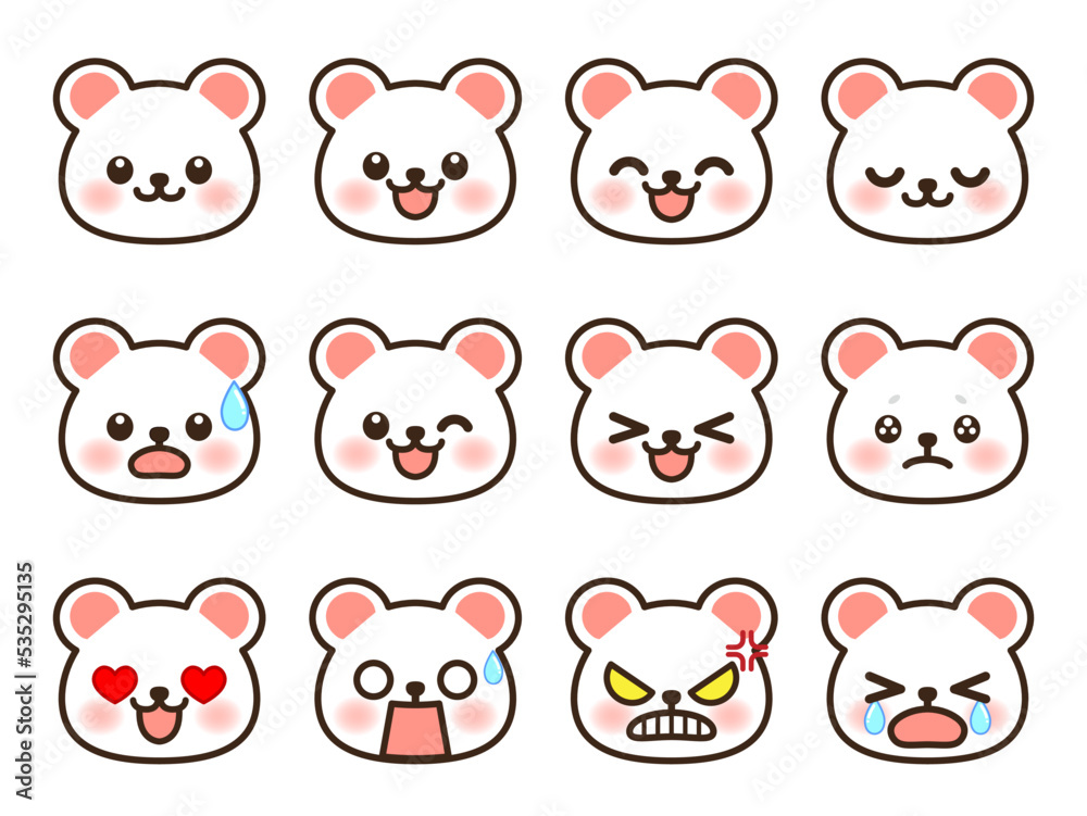 Obraz premium シンプルでかわいいシロクマの顔アイコンセット＿ベクター