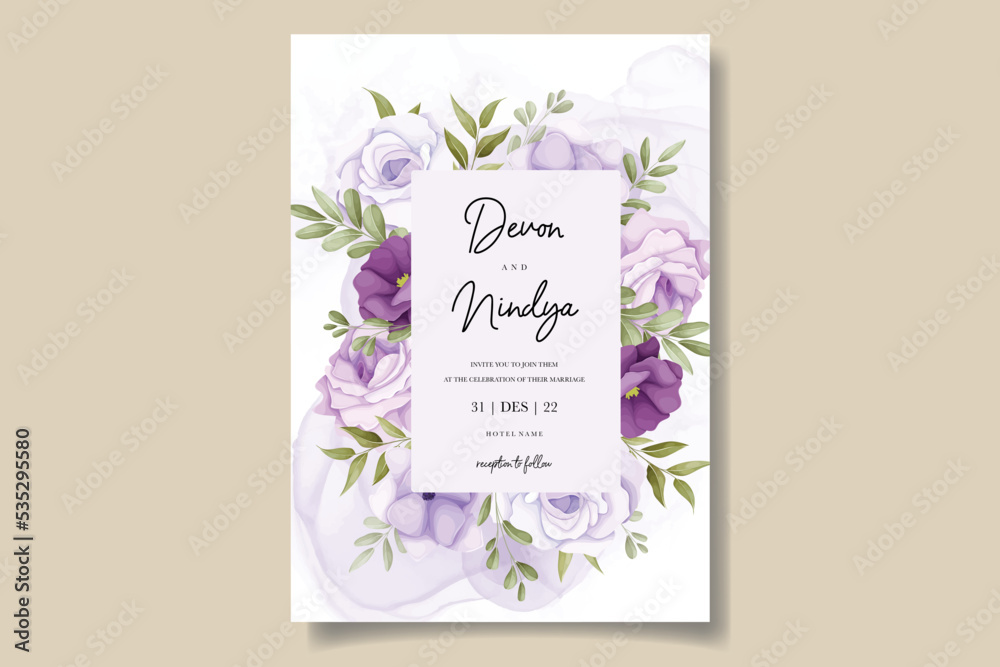 Beautiful purple flower wedding invitation card design