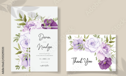 Beautiful purple flower wedding invitation card design