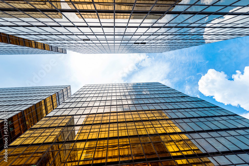 Photography Low angle view of modern office buildings in HongKong