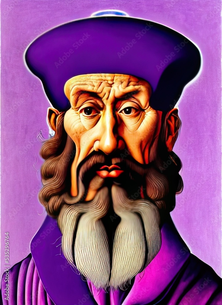 Johannes Gutenberg caricature portrait satire original art fair use