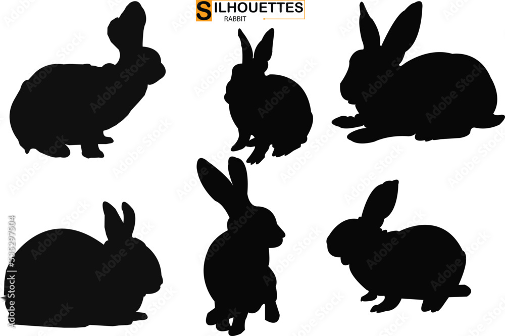 Set of different rabbits silhouettes for design use