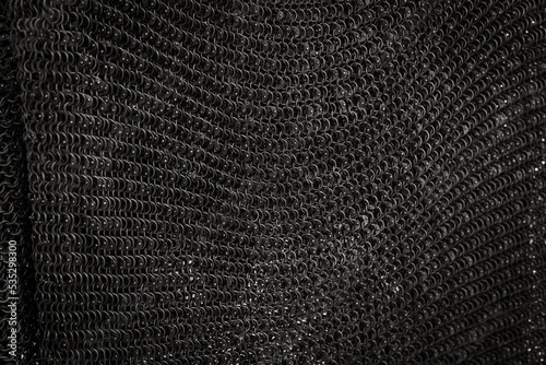 Medieval chain mail, close-up photo