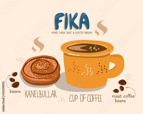 Concept of a Cozy Coffee Time. Scandinavian. Top view. Vector Illustration photo