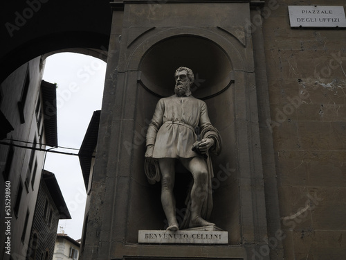 uffizi florence outdoor statue famous benvenuto cellini photo
