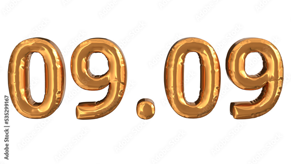 3d rendering of gold foil balloons at event 09.09, suitable for advertising content 3d rendering of gold foil balloons at event 09.09, suitable for advertising content