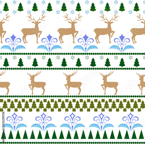 Colorful deer on white horizontal seamless pattern