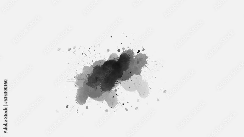 Ink splatters transition animation. Ink brush stroke transition. Ink splash. Abstract inkblot, splat, fluid art, overlay, alpha matte composition. Ink splatters transition animation. Ink brush stroke transition. Ink splash. Abstract inkblot, splat, fluid art, overlay, alpha matte composition.