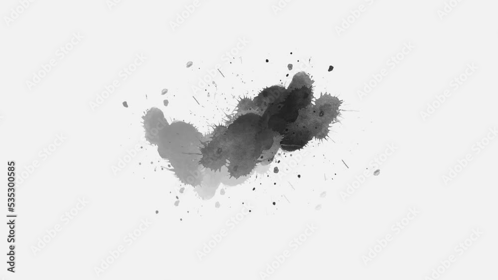 Ink splatters transition animation. Ink brush stroke transition. Ink splash. Abstract inkblot, splat, fluid art, overlay, alpha matte composition. Ink splatters transition animation. Ink brush stroke transition. Ink splash. Abstract inkblot, splat, fluid art, overlay, alpha matte composition.