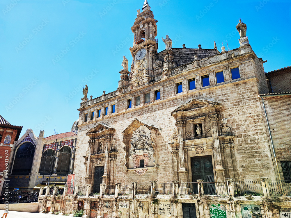 Sant Joan del Mercat, a medieval parish church in Valencia rebuilt in the Baroque style in 1598. Valencia, Spain. 