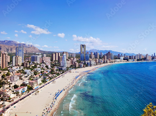 Benidorm townscape from Tossal de la Cala viewpoint platform. Alicante, Costa Blanca, Spain,