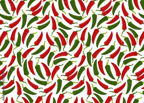 Seamless red and green hot chili pepper pattern
