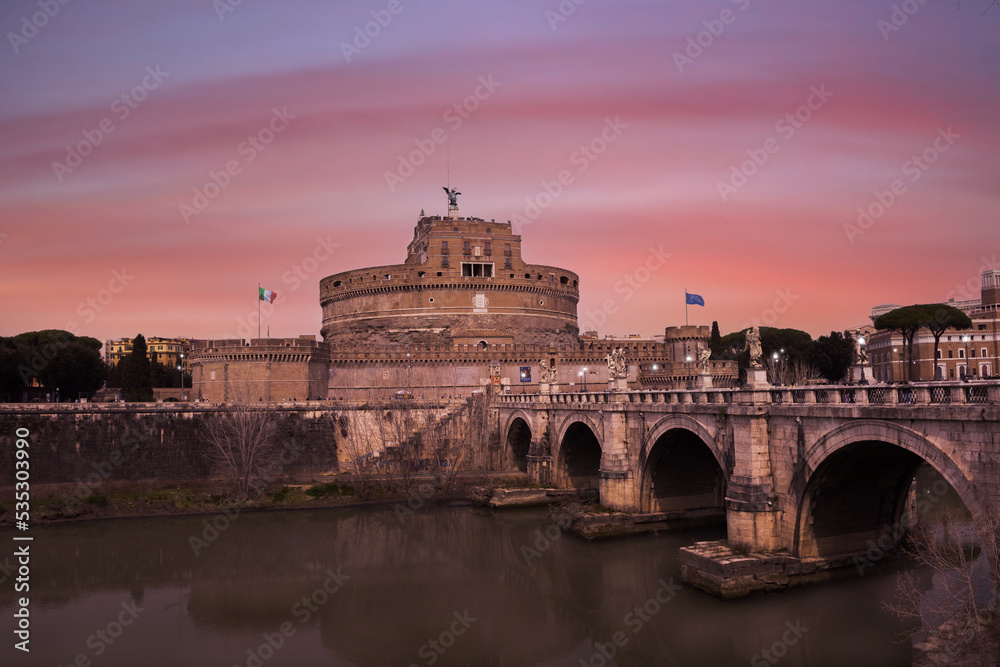 Castel Sant Angelo Mausoleum of Hadrian in Rome Italy, built in ancient Rome, it is now the famous tourist attraction of Italy, Europe