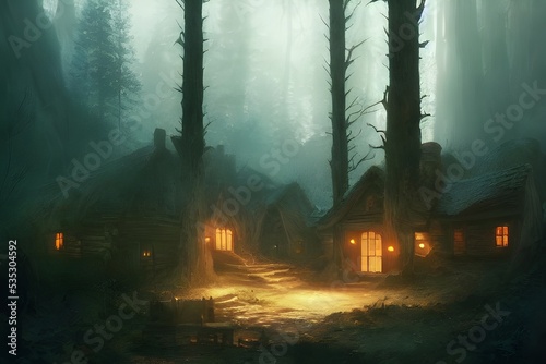Photo A lonely cabin in the woods built by settlers.