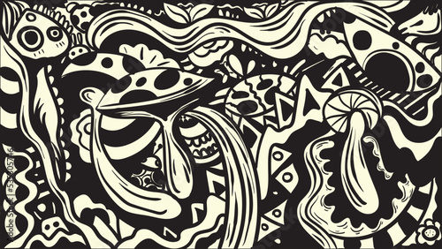 mushroom doodle art. vector illustration of mushroom pattern, perfect for restaurant and kitchen wallpaper