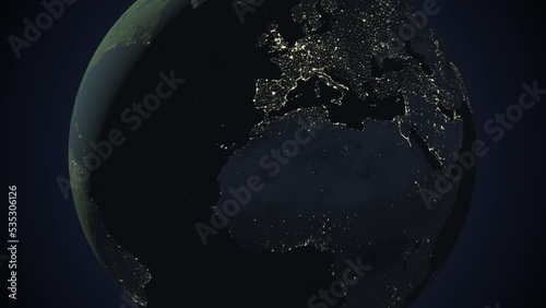Seamless looping animation of the earth at night zooming in to the 3d map of Croatia with the capital and the biggest cites in 4K resolution