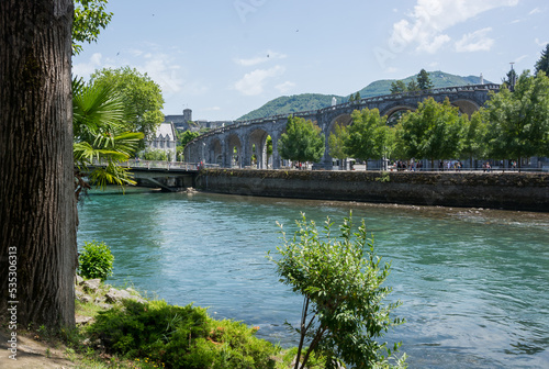 Obraz na płótnie View of the river Gave de Pau in Lourdes, France. w salonie