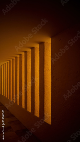 interior of the gilardi house of the famous architect luis barragan, play of lights and shadows oranges corridor or corridor photo