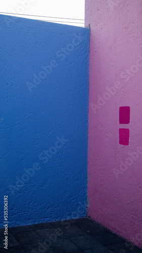 architecture, luis barragan mexico, pink and blue textured walls, mexico latin america photo
