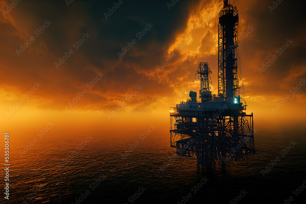Silhouette of Offshore Oil Drilling Rig