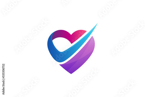 Heart and check mark, medical check up logo