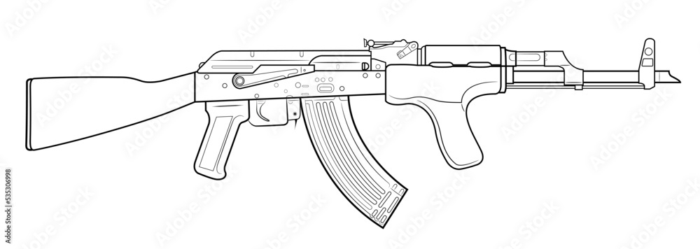 Vector illustration of AK carbine with a wooden foregrip on the white ...