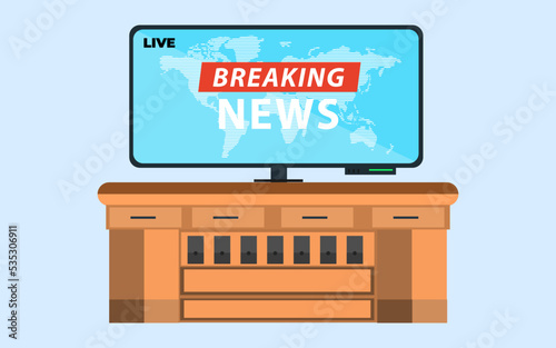 Breaking news display on tv panel. Breaking news, World news, Breaking news on World Map. vector illustration.