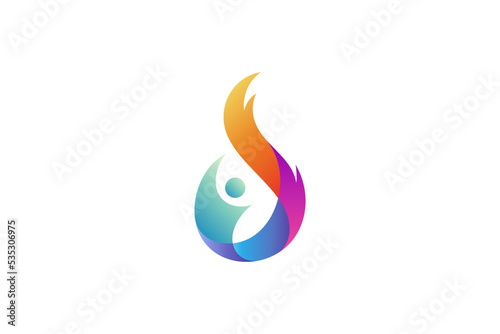 abstract people logo with fire and water drop shape in multiple gradient colors