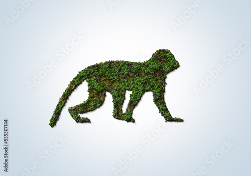 Green Forest 3d monkey shape concept of world environment day  animal day and World wildlife day. World forestry day.