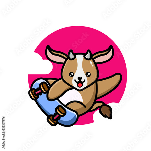Cute goat playing skate board