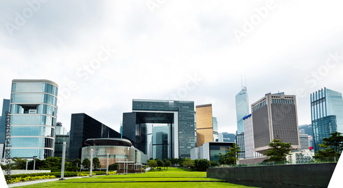 Photography City park with modern office buildings in Hong Kong