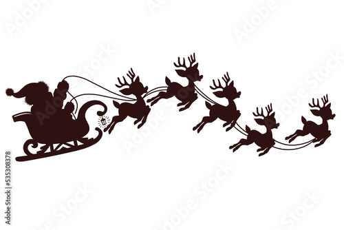 christmas santa claus and reindeer sleigh silhouette