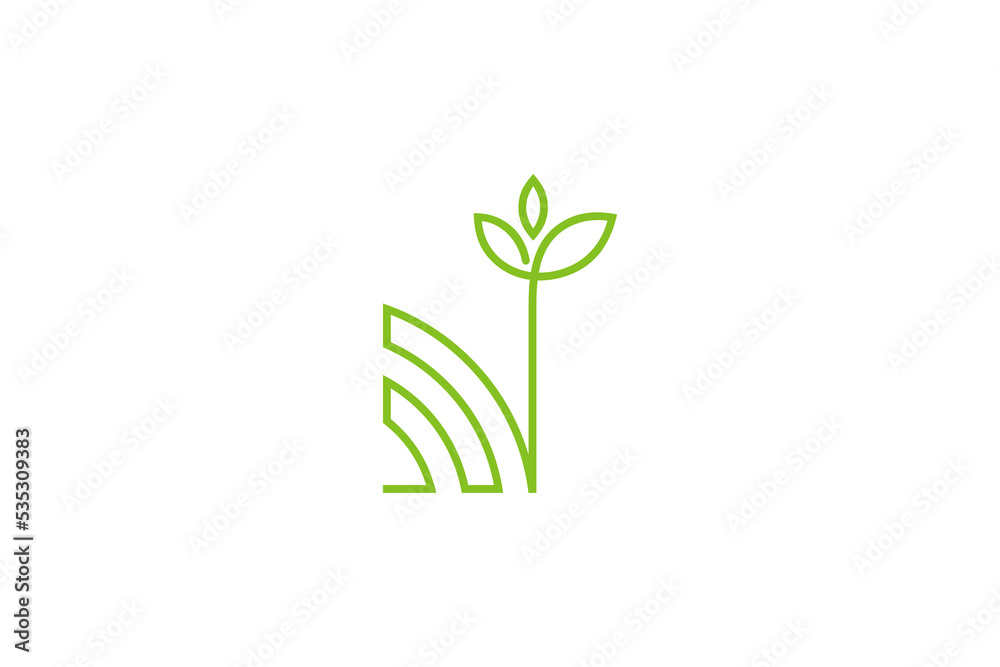 Nature logo concept with letter N combination leaf bud in green line style Nature logo concept with letter N combination leaf bud in green line style