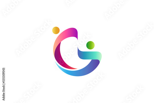 People letter G colorful logo, two people play logo vector