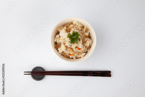 鶏ごぼう 混ぜご飯 白背景