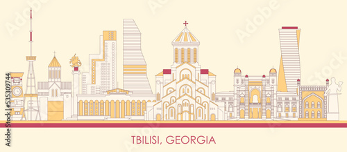 Cartoon Skyline panorama of city of Tbilisi  Georgia - vector illustration