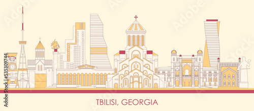 Cartoon Skyline panorama of city of Tbilisi, Georgia - vector illustration