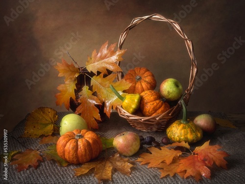 Thanksgiving Day greeting card with pumpkin photo