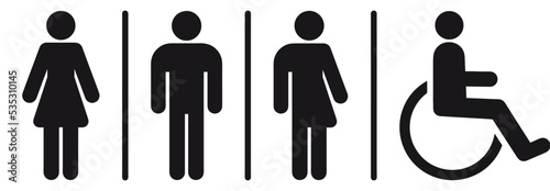nvis54 NewVectorIllustrationSign nvis - all gender restroom vector icon . women, men, transgender, handicap . isolated transparent . wc toilet pictogram . black filled . AI 10 / EPS 10 . g11505