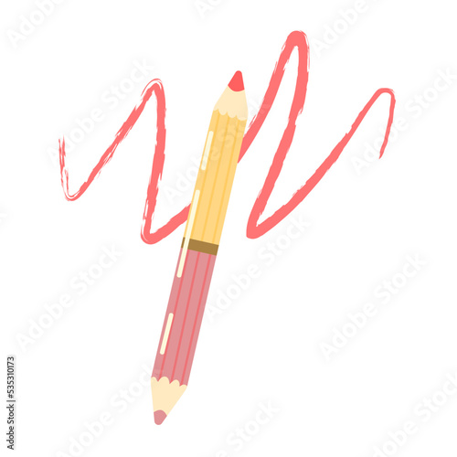 Hand drawn lip pencil in cartoon style. Makeup cosmetic. Cute vector illustration isolated on white background.