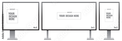 Blank White Billboard Mockup Set for Outdoor Advertising Poster Designs. Horizontal and vertical sign boards with 3 general standard sizes.