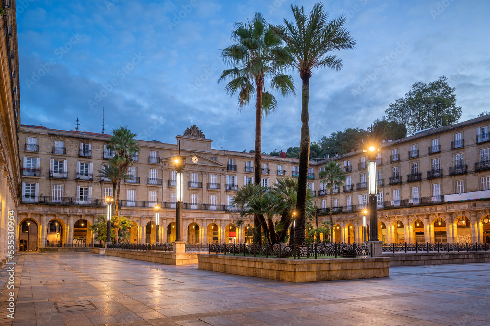 The so called Plaza Nueva Bilbao, a square in old town in classicism style lined with cafes and restaurants