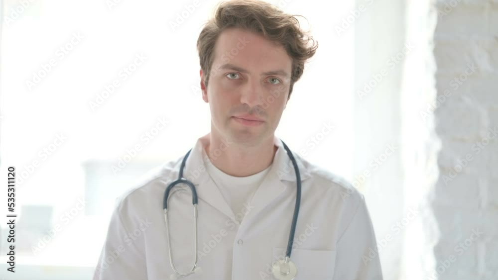 Denying Young Doctor Rejecting with Hand Gesture