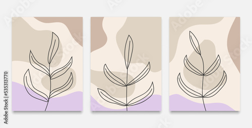 leaf line shape abstract art beige wall decor painting background vector cover design wallpaper