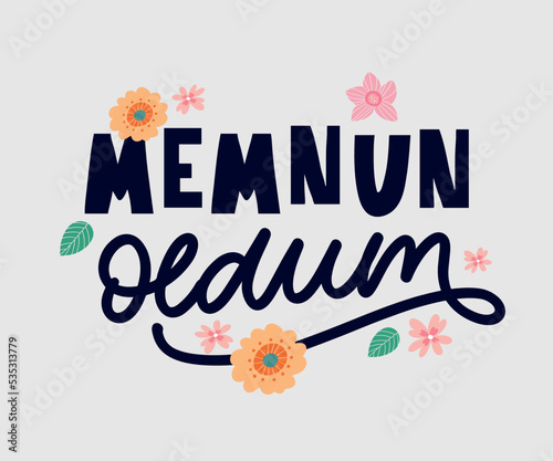 Text in the Turkish: nice to meet you. Letter in beautiful style. Vector illustration design. Banner, poster, greeting card. Business, icon set. Black board. Notepad sticky sticker.