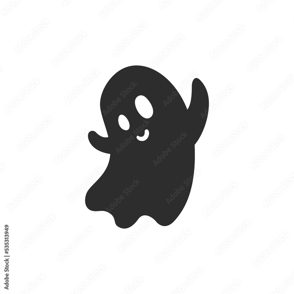 Funny little ghost silhouette. Cute cartoon character with smile. Halloween spirit. Little flying monster